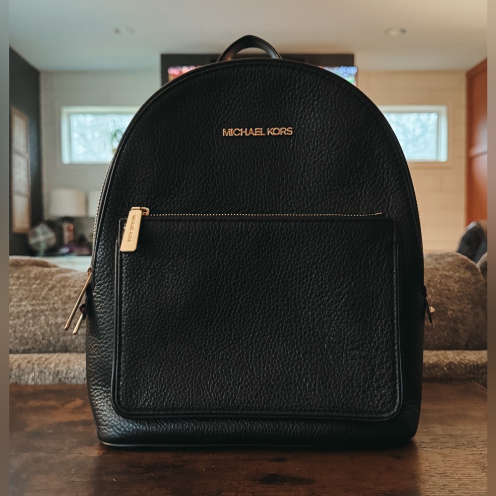 NWT! Michael Kors Adina Medium Black Pebbled Leather Backpack - Picture 4 of 14